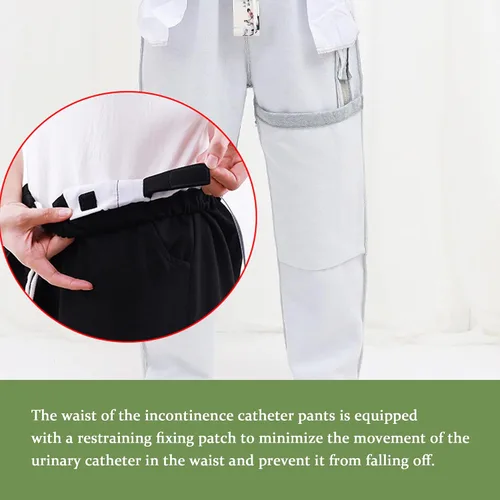 Vista 4 de Pantalones de catéter, pantalones con soporte para bolsa de orina para hombres y mujeres, pantalones de cuidado de la incontinencia de doble