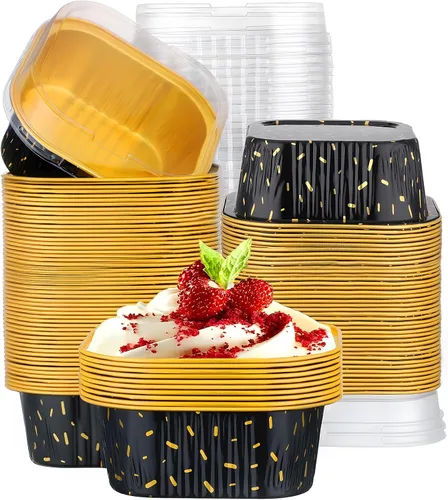 Vista 13 de EUSOAR - Moldes para pastel con tapas, 50 unidades de 300 ml/10 oz, moldes cuadrados desechables para cupcakes, recipientes de papel de aluminio