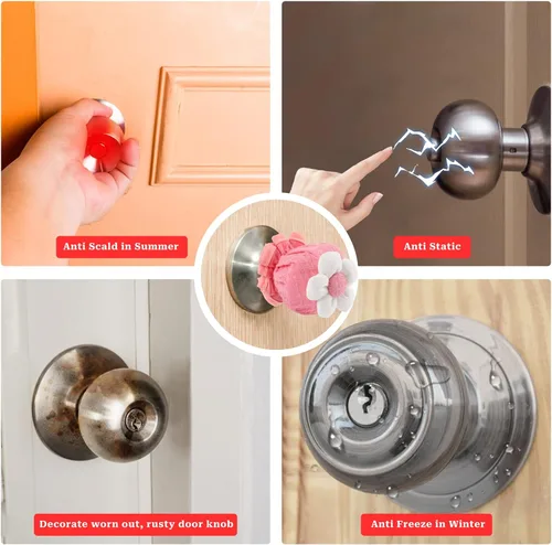 Vista 7 de Sliverdew 2 piezas de protectores de perilla de puerta reutilizables, fundas suaves para pomos de puerta, fundas de pomo de puerta rosas florales