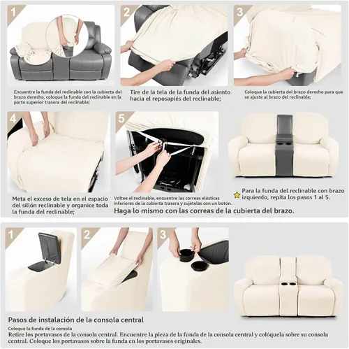 Vista 7 de TAOCOCO - Funda elástica para sofá biplaza reclinable con consola central, color beige Washable Loveseat Cover for 2 Seat Recliner Couch, Jacquard