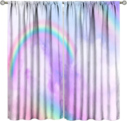Vista 48 de Cortinas opacas abstractas de arco iris, pintura de color arcoíris con gotas, diseño gráfico creativo con bolsillo para barra, para sala de estar