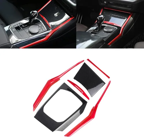 Vista 9 de x xotic tech Cubierta del panel de cambio de engranajes de la consola central interior, patrón de fibra de carbono, compatible con BMW Serie 3 G20