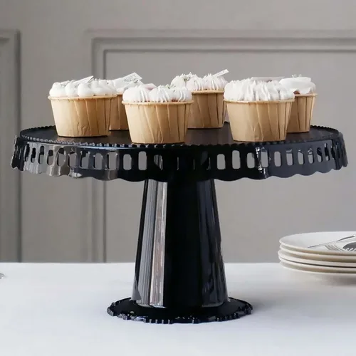 Vista 14 de Efavormart - Paquete de 2 elevadores de plástico transparente de 12 pulgadas con borde dorado para cupcakes y postres, soporte desechable para tartas