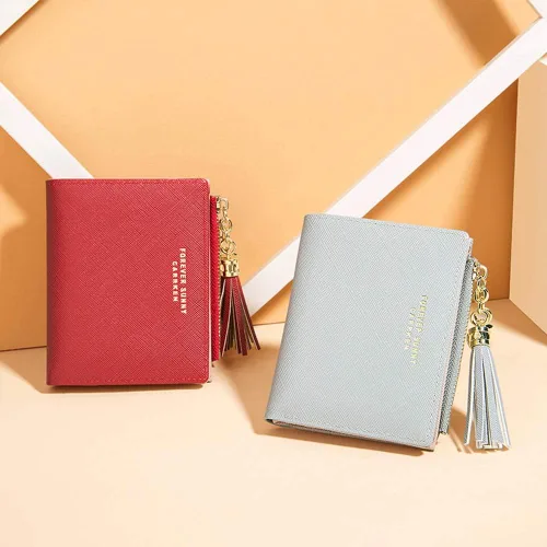Vista 5 de Cartera pequeña para mujer con bolsillo para monedas plegable delgada y con cremallera
