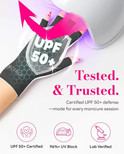 Vista 2 de Guantes UV para manicura de gel, opción de 2 tamaños para manos regulares/pequeñas, guantes sin dedos UPF50+ anti sol y luz UV