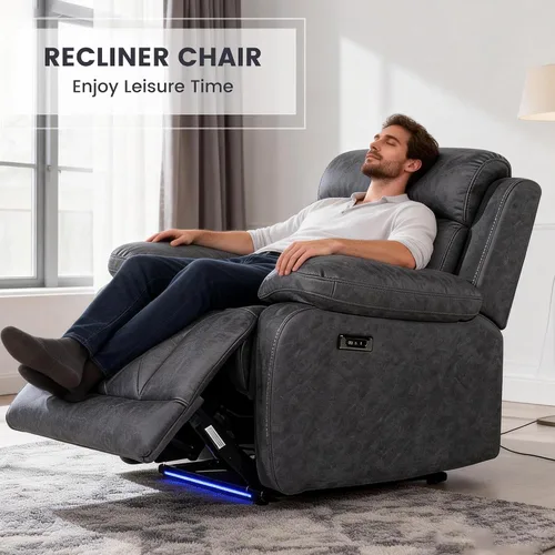 Vista 3 de Betsy Furniture Silla reclinable eléctrica de microfibra suave, luz LED, tipo C y cargador USB, reclinable gris humo 9052 (potencia, silla)