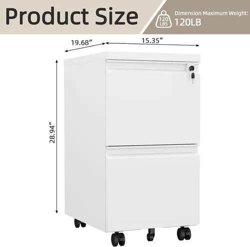 Vista 3 de LUCYPAL Archivador de metal de 2 cajones con ruedas, archivador con cerradura para tamaño legal/carta, archivador con cerradura para oficina
