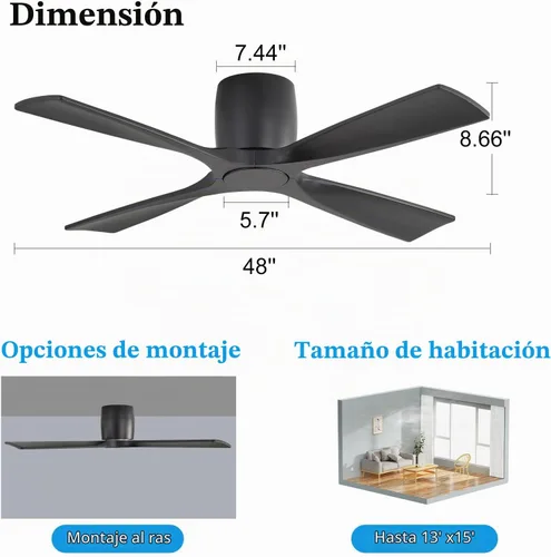 Vista 9 de WINGBO - Ventilador de techo sin luz - 48 pulgadas, ventilador de techo empotrado de madera sólida con control remoto, 4 aspas reversibles, motor DC