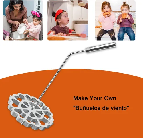 Vista 7 de Molde para Bunuelos con mango, juego de hierro timbal de roseta, moldes de aluminio para gofres con mango, anillo de pastel de embudo, Molde