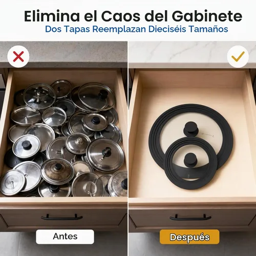 Vista 3 de Tapa universal para ollas y sartenes de 7.5 a 11.5 pulgadas, juego de tapas de vidrio templado con borde de silicona de tamaño automático, 2 Negro