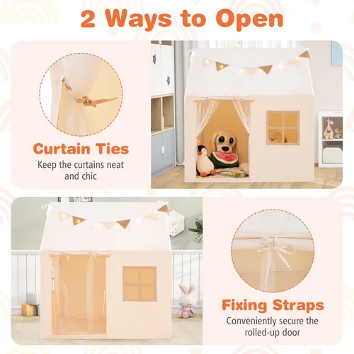 Vista 3 de Costzon Tienda de campaña para niños con alfombrilla acolchada, castillo para niños pequeños con cuerda ligera, tela que brilla en la oscuridad