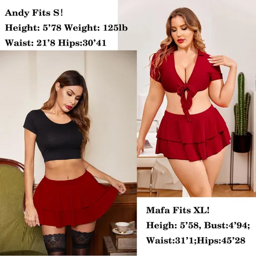 Vista 4 de Avidlove - Minifalda plisada con volados para mujer, color liso, falda de lencería