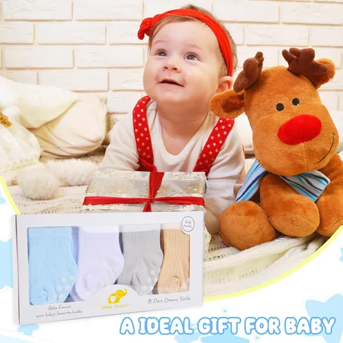 Vista 6 de 8 pares de calcetines de bebé con empuñaduras de algodón antideslizantes calcetines de caminar bonitos regalos para recién nacidos, niñas y niños
