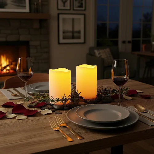 Vista 7 de Amagic Paquete de 2 velas eléctricas de plástico sin llama de 6 x 4 pulgadas para exteriores con control remoto y temporizador, velas falsas
