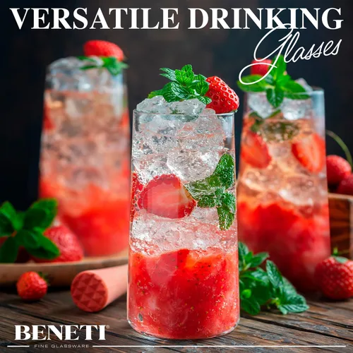 Vista 4 de BENETI Juego de 4 vasos de cristal modernos, vasos altos altos para beber, fabricados en Europa, cristalería de cocina para agua y jugo (18 unidades)