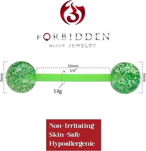 Vista 2 de Forbidden Body Jewelry 0.49oz, 0.630in (58 pulgadas), hipoalergénica, PTFE, flexible, ultra brillantina, para pezón y lengüeta