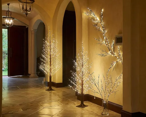 Vista 4 de Litbloom - Ramas de sauce iluminadas plateadas con purpurina, de 32 pulgadas, 120 luces LED con temporizador que funcionan