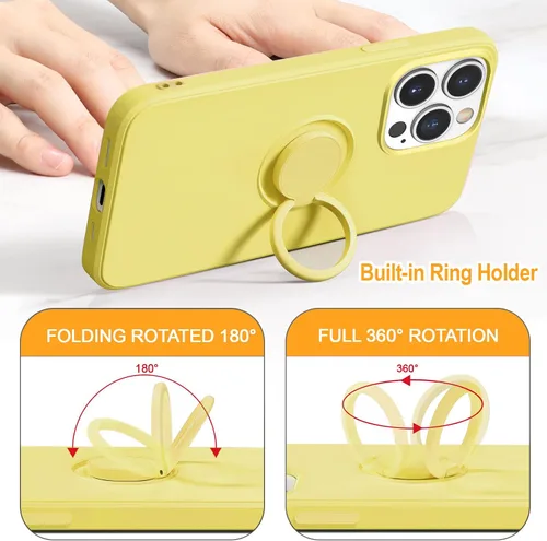 Vista 4 de Hython Funda para iPhone 13 Pro Max con soporte de anillo [soporte de anillo giratorio de 360° con soporte magnético] [forro de microfibra suave]