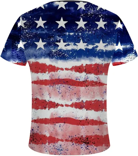 Vista 4 de Camisas entrenamiento botones Hombres Día la Independencia 4 Julio Bandera Estados Unidos Tops Túnicas Manga Corta