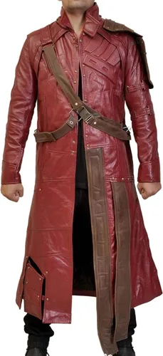 Vista 2 de Prime-Fashion Mens Distressed Maroon Star Protector King Costume Jacket Abrigo de piel sintética granate