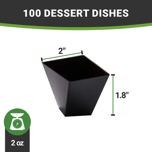 Vista 12 de Restaurantware Platos de postre de 2 onzas, 100 mini tazas desechables para servir fiestas, platos Girata de plástico negro duradero y sostenible