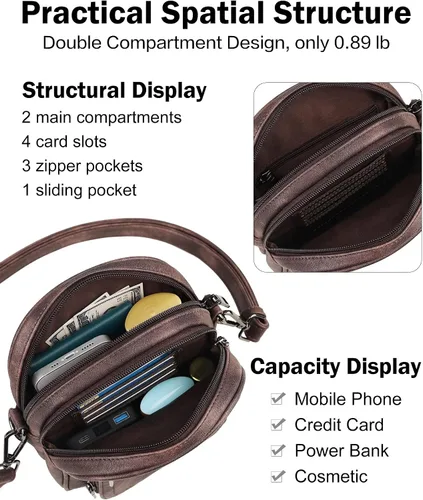 Vista 3 de FADEON Mini bolsos cruzados para mujer, bolso cruzado pequeño, bolso cruzado de diseñador, bolsa de hombro, ranura para tarjetas