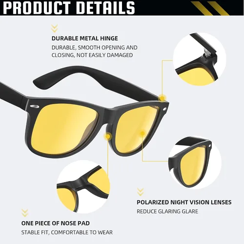 Vista 13 de FEIDUSUN Lentes de sol polarizados para hombre y mujer, lentes de sol retro negros para conducir, pescar, protección UV