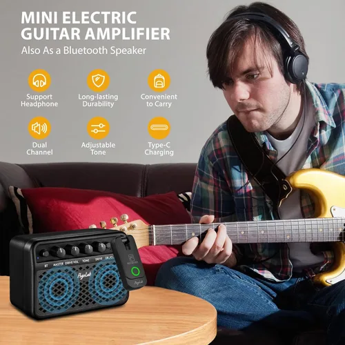 Vista 7 de POGOLAB Mini Amplificador de Guitarra, Amplificador Eléctrico Pequeño Portátil de 5W, Efectos Limpios y de Saturación de 2 Canales, Altavoz
