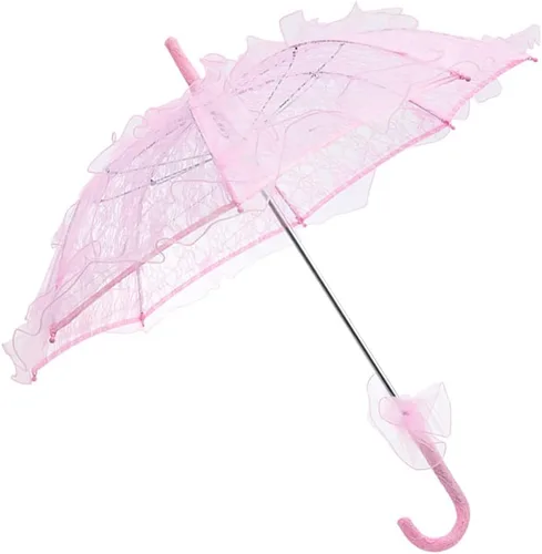 Vista 7 de Amosfun Sombrilla de encaje rosa Vintage Boda nupcial paraguas hecho a mano flores bordado paraguas para novia novia foto dama traje 1920s fiesta