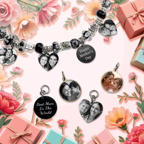 Vista 3 de Queenberry Foto personalizada y mensaje grabado colgante personalizado colgante colgante encanto cuentas para pulseras europeas