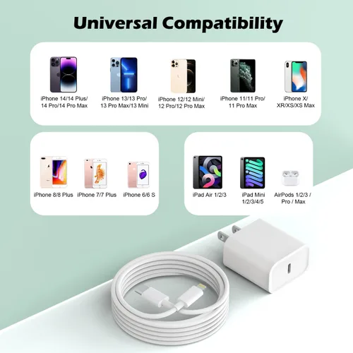 Vista 6 de Cargador de iPhone de carga rápida para iPhone 14, paquete de 2 bloques de pared USB C con enchufe de cargador y cable de carga USB C a Lightning