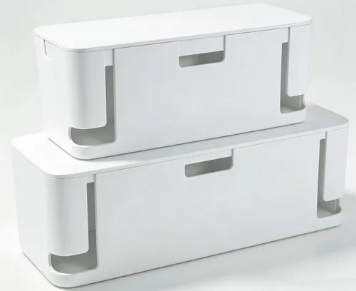Vista 11 de ZhiYo Caja Organizadora de Cables con Tapa de Bambú, Caja de Gestión de Cables ABS Segura para TV y Computadora, Cubierta de Madera Ocultador