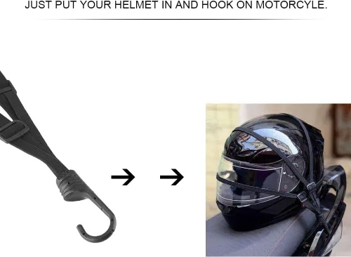 Vista 5 de Watris Veiyi Cuerda para casco, 63cm/24.8" correa para casco de motocicleta, correa elástica retráctil negra para equipaje con ganchos