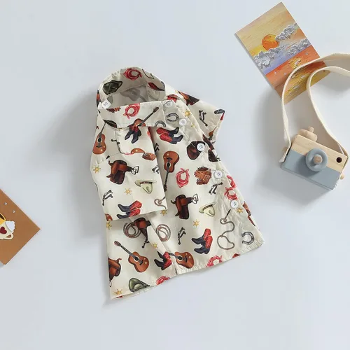 Vista 2 de Camisa de vestir de manga corta con estampado de vaca y botones para bebé niño