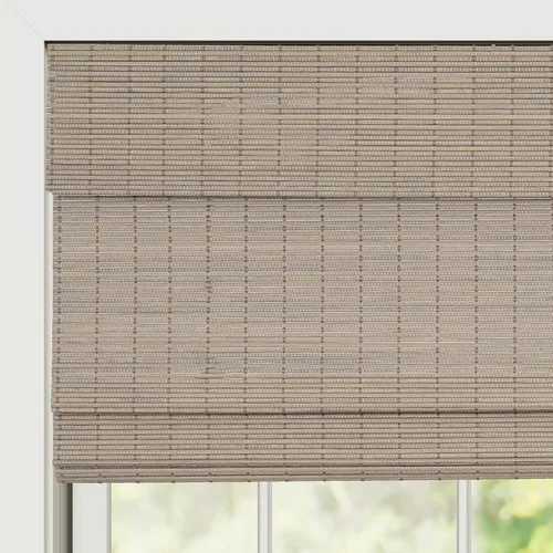 Vista 9 de Persianas romanas de bambú, persianas de madera tejidas a medida, sin cordón, color gris beige, persianas de bambú natural para puertas y ventanas