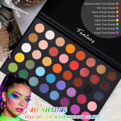 Vista 2 de UCANBE Paleta de maquillaje de ojos altamente pigmentada, paleta de sombra de ojos metálica mate brillante de larga duración, mezclable