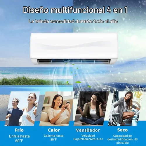 Vista 2 de RELAX4LIFE Mini sistema de aire acondicionado dividido/calefacción, 9000 BTU sin conductos Mini Split Aire acondicionado con bomba de calor, control