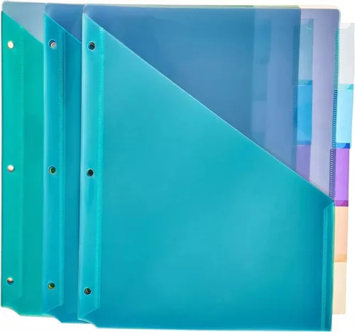 Vista 6 de Amazon Basics Separadores de pestañas para carpeta de 3 anillos, dos bolsillos, tamaño carta, colores surtidos, 5