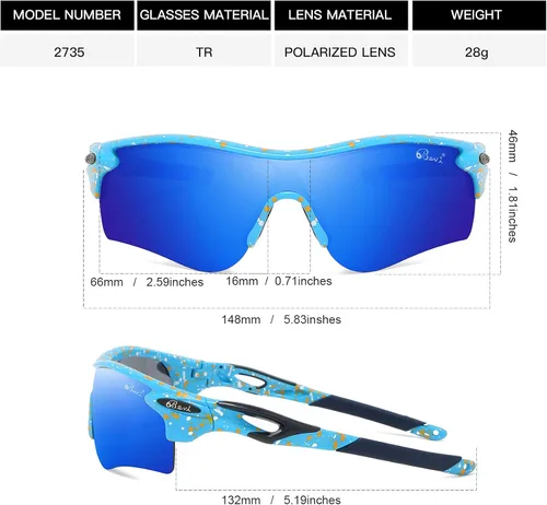Vista 2 de Bevi Lentes de sol deportivos polarizados TR90, marco duradero y ultraligero para hombres y mujeres, béisbol, correr, ciclismo, golf