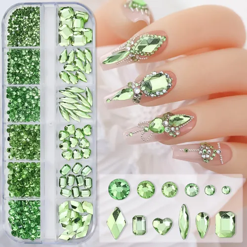 Vista 12 de Diamantes de imitación azules para uñas, gemas de diamantes de imitación de cristal 3D, diamantes de imitación de parte trasera plana, varios