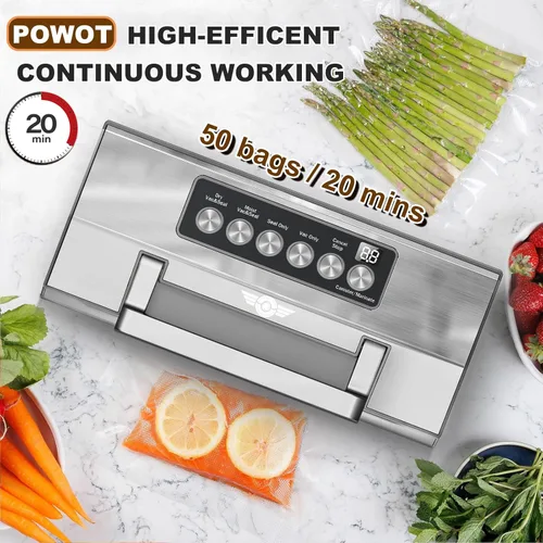 Vista 3 de Máquina Selladora al Vacío de Alimentos de Precisión, Sistema de Sellado al Vacío Completamente Automático POWOT, Saver de Alimentos al Vacío Pro