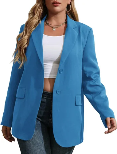 Vista 12 de Womens Plus Size Casual Blazer Jackets Long Sleeve Open Front Buttons Work Office Lapel Blazers with Pockets
