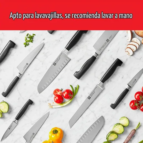 Vista 6 de ZWILLING J.A. Henckels Twin Four Star Santoku de borde hueco de 5.5 pulgadas Negro/ acero inoxidable