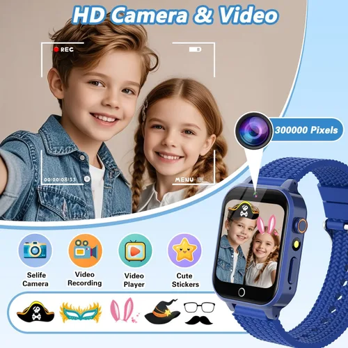 Vista 6 de Reloj inteligente para niños, regalo para niños de 3 a 12 años, 2 protectores de pantalla, 26 juegos de rompecabezas, cámara HD, video, reproductor
