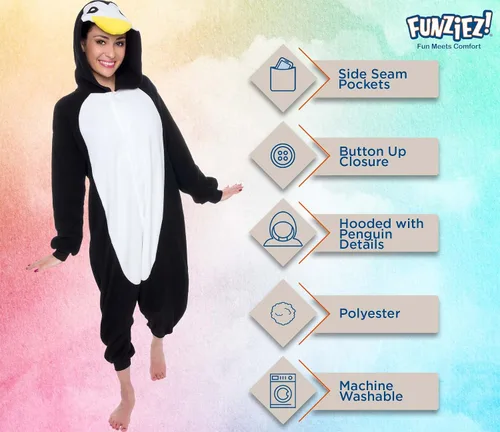 Vista 4 de Adult Onesie Halloween Costume - Animal and Sea Creature - Plush One Piece Cosplay Suit for Adults, Women and Men FUNZIEZ!