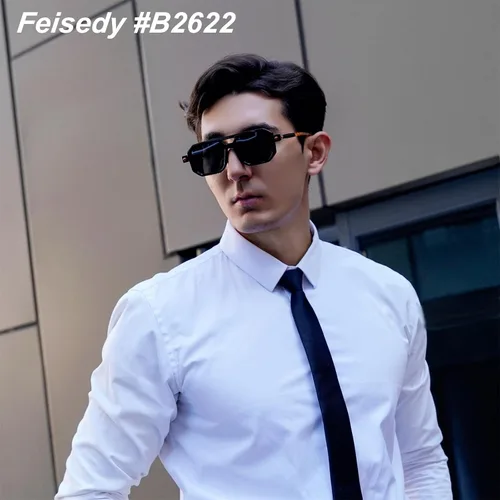 Vista 3 de Feisedy - B2622 - Lentes de sol estilo aviador, cuadrados, clásicos de los años 70, unisex, con montura clásica retro y elegante, UV400