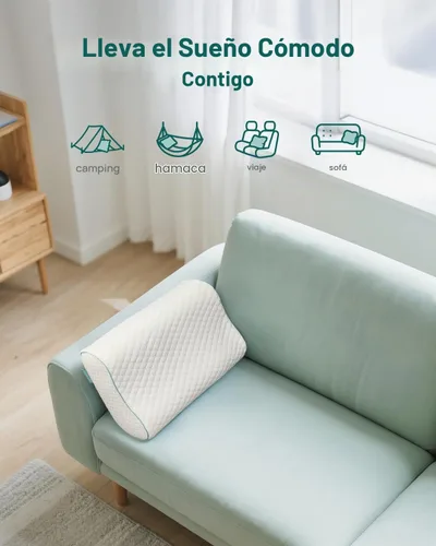Vista 6 de Releep Almohada cervical de espuma viscoelástica para aliviar el dolor, contorno ajustable (4 alturas), portátil y lavable, almohada de viaje