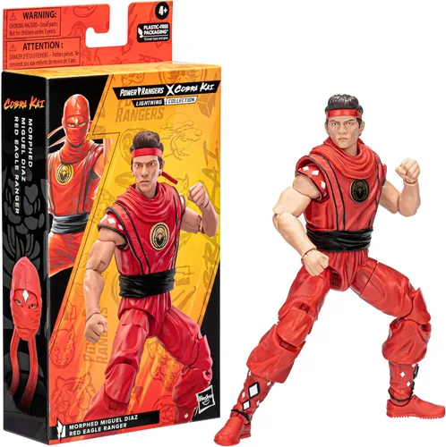 Vista 7 de Hasbro Power Rangers x Cobra Kai Lightning Collection Morphed Miguel Díaz Red Eagle Ranger Figura de 6 pulgadas