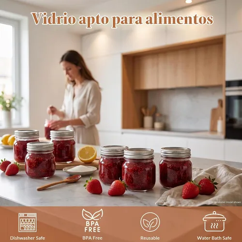 Vista 7 de CycleMore 24 tarros de vidrio transparente de 8 onzas con tapas separables de plata regulares, tarros redondos de 8.5 fl oz para especias para miel