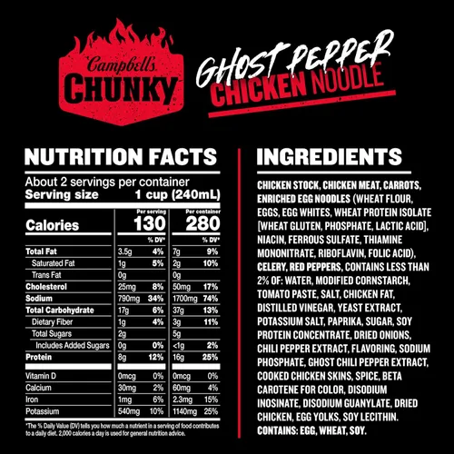 Vista 2 de Campbell's Chunky Sopa de fideos con pollo y pimienta fantasma, lata de 18.6 onzas
